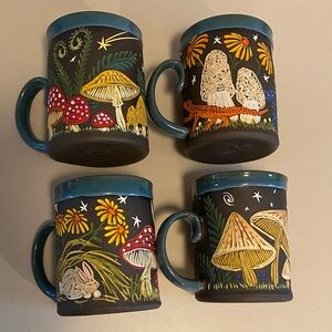 Whimsical Mushroom Motif Mugs - Set of 4